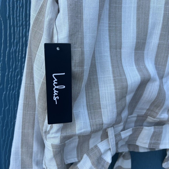 Lulu’s Vacation Signature Taupe and Ivory Striped Belted Moto Jacket Large NEW - Picture 9 of 14